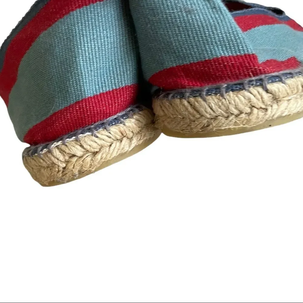 ARTISANAT FRANCAIS Striped Flat Slip-On Espadrilles Loafers Sandals Blue Red 40